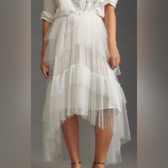 Anthropologie maeve tulle white skirt size L - Picture 3 of 8
